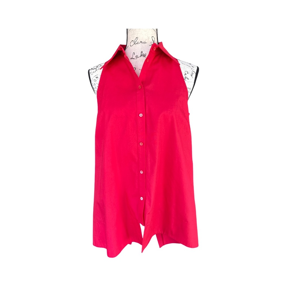 NWOT Red Sleeveless Button-Up Top 100% Cotton Women’s Size S